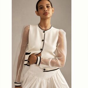 Maeve Organza Sleeve Cardigan Sweater